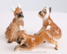 Vintage Japan 3 Mini BOXER Dogs Sitting & Crouching Taped Ears Figurines 80527 picture
