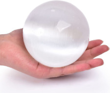 4 Inch(100Mm) Selenite Crystal Sphere with Wooden Stand Healing Crystal Ball for picture