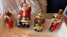 Vintage Lot Of 4 Hand Blown Glass Christmas Tree Ornaments Stocking Santa Bear picture