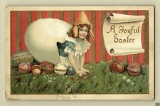 Antique Postcard A Joyful Easter Embossed Girl Large Egg Decorated Eggs 1911 picture