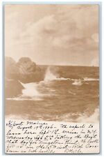 1906 Atlantic Ocean Coast Crashing Waves Kennebunkport ME RPPC Photo Postcard picture