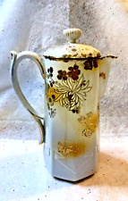 Porcelain Gilded Moriage Chocolate Pot Teapot Gold & Yellow Hand Painted Floral picture