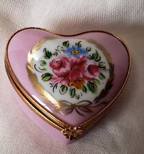 Limoges Castel France Hand Painted Heart Shaped Floral Trinket Jewelry Box  picture