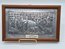 Hand Crafted Punch Tin Picture Wooden Frame Elephant Family 9 x 5 inches picture