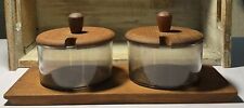 Vintage Danish Luthje Teak Wood Condiment Set 2 Lidded Servers Made In Denmark picture