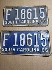 1966 South Carolina License Plate Matching Pair F 18615 Via 1800's SC Plantation picture