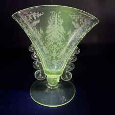 Heisey Lariat Etched Orchid Fan Vase Vintage GLOWS  7.5 inches picture