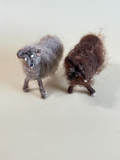 Vintage 2 Spun Wool Sheep Handcrafted Stick Figures picture