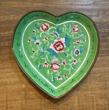 Vintage Chinese Hand Painted Enamel Cloisonne Type Heart Shape Dish picture