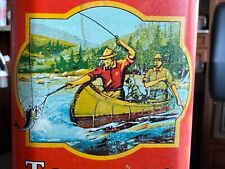 Antique Forest and Stream Pocket Tobacco Tin Can *Men in canoe BEST GRAPHICS picture