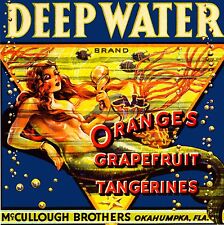Okahumpka Deep Water Florida Mermaid Orange Fruit Crate Label Art Print picture