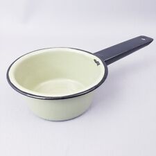 Vintage Enamelware Sauce Pan / Pot Olive Green & Black picture