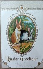 Vintage RARE Embossed Easter Postcard Bunnies 2 Divided Back picture