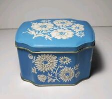 Vintage Blue & White Floral Hinged Tin Small picture