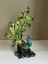 Peacock Figurine /Colorful Display/ Statue Bird Resin Feathers Crystals 14 in. T picture