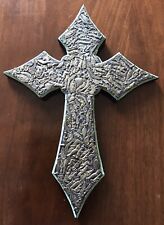 Vintage Mexican Milagros Wooden Cross Silver Tone Charms Painted Sides/Back VGUC picture