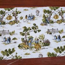 Vintage Toile Upholstery Interiors Fabric Remnant French Countryside 55