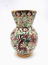 Icaros Greek Pottery Vase Deer Flowers Gold Pink Burgundy 8.5