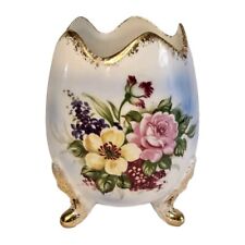 Vintage Norleans Japan Porcelain Floral Design Footed Egg Gold Trim 4.5