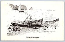Sketches~Artist Signed WC Hasenfus~Maine Fisherman~PM 1951~Vintage Postcard picture