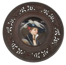 Hand Painted 19th Century Porcelain Plate Framed in a High Relief Bronze Frame picture