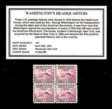 1933 - WASHINGTON'S HDQ - # 727 - Vintage Mint, MNH, Block of Postage Stamps picture