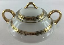 Cleveland China Gold GHB Co Covered Lidded Sugar Bowl Gold Black White picture
