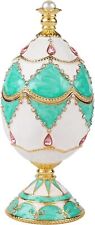 Bejeweled Emerald-Green Faberge Egg Hinged Metal Enameled Crystal Trinket box picture