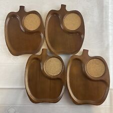 4 Vtg 60's Wooden Snack Sets Plates Hand Carved Hardwood Japan Mid-Century Decor picture