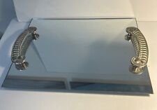VINTAGE RECTANGULAR MIRRORED DRESSER OR VANITY TRAY WITH BRASS HANDLES picture