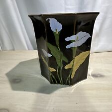Vintage Japanese Calls Lily Black/Gold Trim Vase 5.5x6”T picture