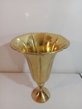 Muted Brass Colored Metal Tulip Goblet Vase 10” picture