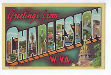 Greetings From Charleston Postcard Large Letter West Virginia Linen 1943 picture