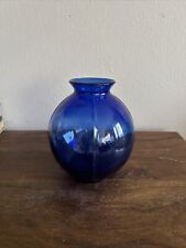 Vintage Cobalt Blue Art Deco Style Ribbed Vase Round picture