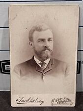 c1880 Big Bearded Man Suit Dressed Handsome Boston Massachusetts MA Cabinet Card picture