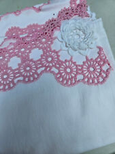 Lot of 2 Vintage Pair Handmade Pink Blue Floral Pillowcases Crocheted Edge picture
