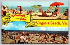 1960's GREETINGS FROM VIRGINIA BEACH VA*2 VIEWS*OCEAN*SWIMSUITS*FISHING*POSTCARD picture