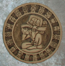Vintage Mexican Mayan Aztec Tzolkin Bas Relief Folk Art Calendar Plaque Trivet picture