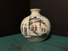 Vintage Unique Greek Vase White Porcelain w/ Hand Painted Scene 5” Signed picture