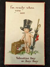 Tuck's Antique Postcard Valentine Mischievous Cupids Unposted Top Hat Suit Case  picture