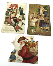 (3) Antique SANTA CLAUS Christmas POSTCARD LOT Early 1900s EMBOSSED Gold GERMANY picture