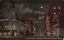 Post Street looking North by Night Spokane Washington WA c1910 Postcard picture