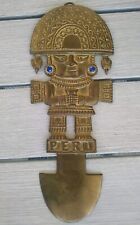 Vintage Brass Peruvian Tumi Figurine Ancient Wall Hanging Ceremonial Blade Aztec picture