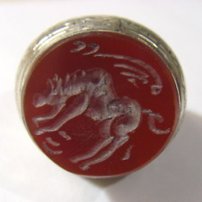 Antique Large Turkmen tribal carnelian wolf seal high silver ring sz 8.5 FC1158 picture