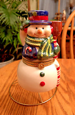 Large Christmas Snowman Porcelain Hinged Ice Skating Trinket Music Box - Video picture