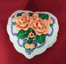 VIntage Retro Chalkware Trinket Box Hand Made Roses And Ribbon Perfect picture