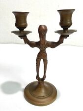 Antique 19-Century Russian Cossack Brass Double Candlestick ~ Bearded Man ~ RARE picture