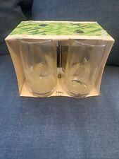 New in Box (4) Vintage Libbey  White Hibiscus Fern Floral 12 Oz Glasses picture