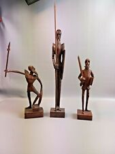 L👀K 3 Vintage Hand Carved Wooden Warrior Statues Don Quixote Wood Great Details picture