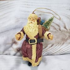 Vintage Santa Claus Christmas Ornament Fabric Mache Burlap Sack 5.5 Inch picture